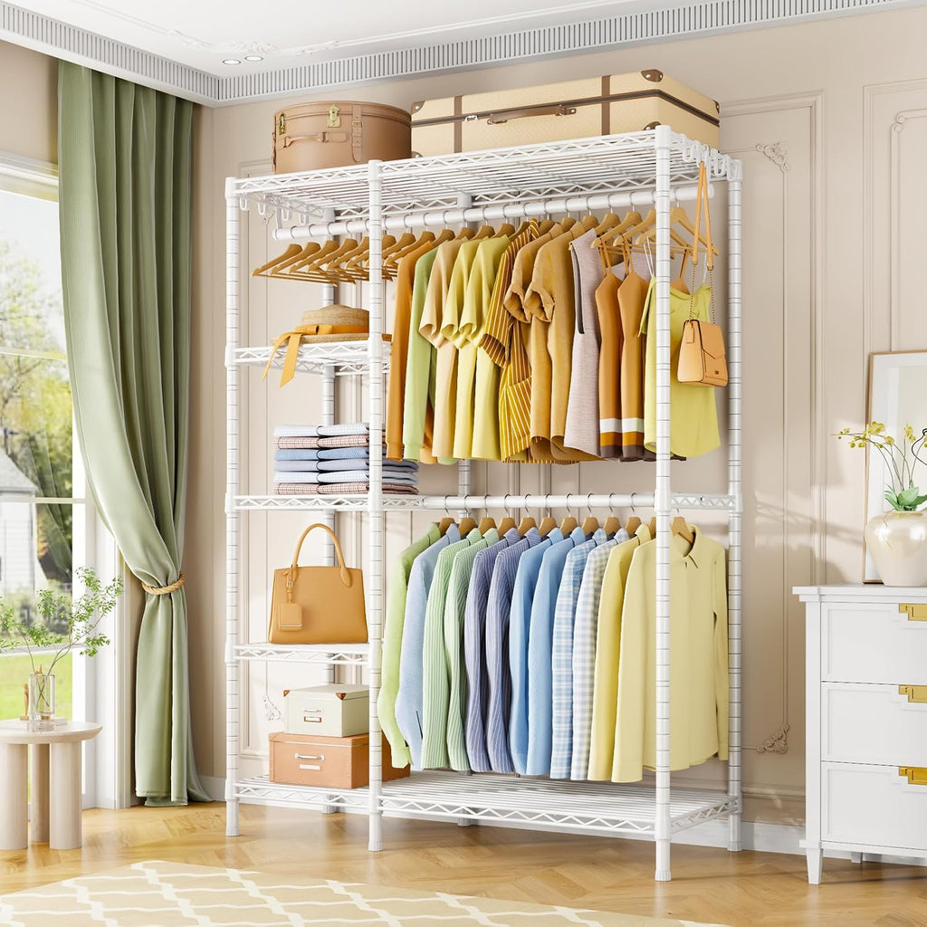 Ulif F2 Clothes Rack, 5 Tiers Heavy Duty Garment Rack for Bedroom, Freestanding Adjustable Closet Storage Organizer, 46.1' W x 15.4' D x 78.3' H, Load 630lbs, Upgraded White