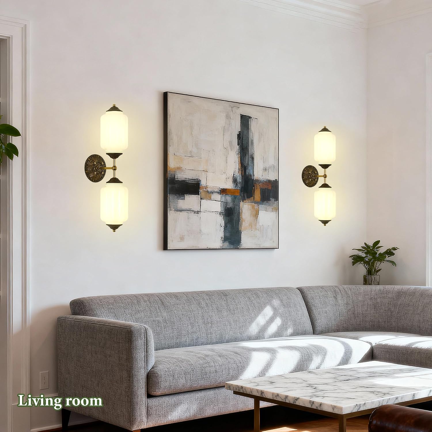 Vintage Milk Glass Bathroom Vanity Light - 25' Green Dimmable Wall Sconce with Bulb - Mid Century Vertical or Horizontal Mounted Sconces - Modern Brass Gold Lighting Fixture for Indoor Bedroom Hallway