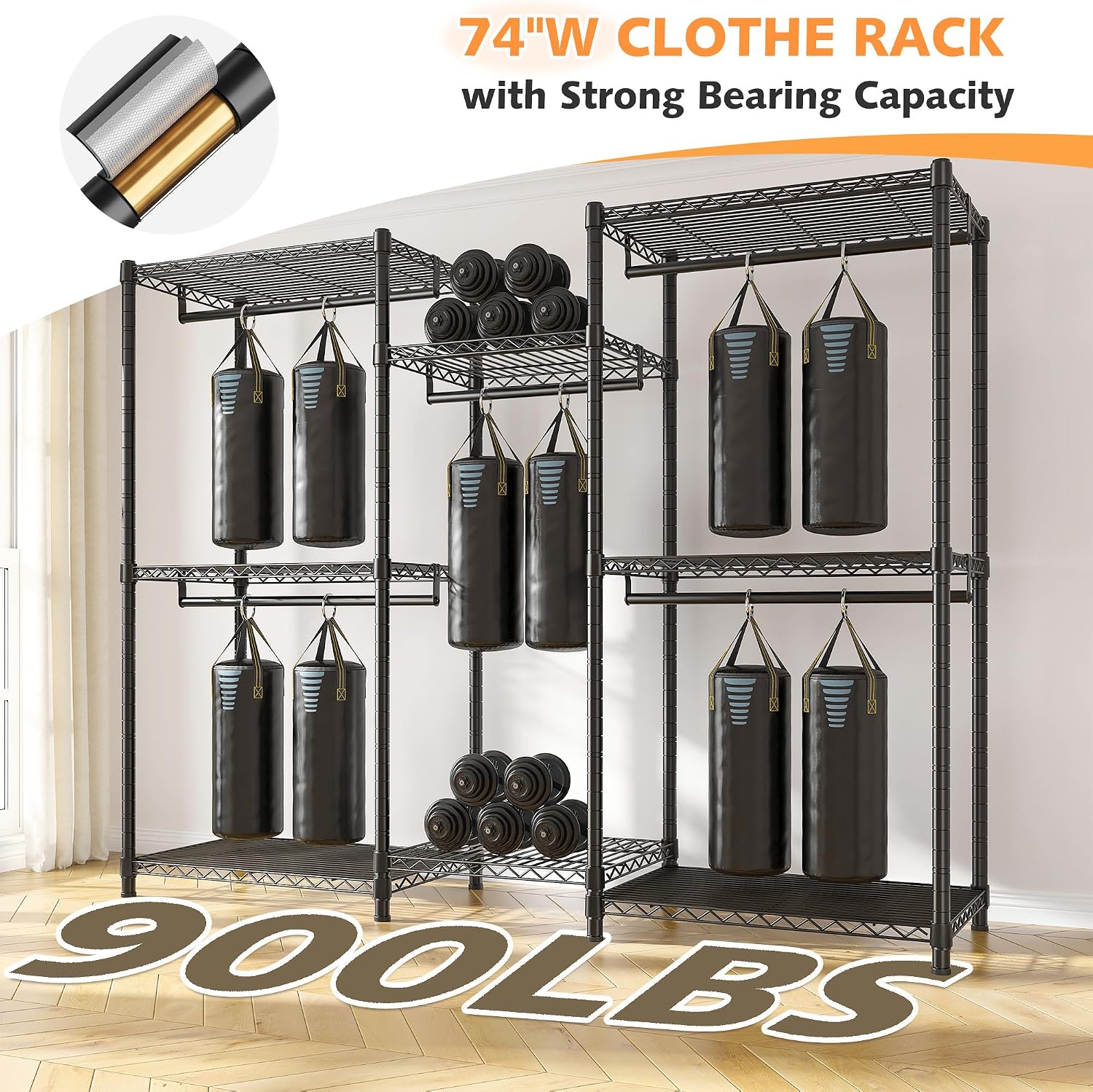Raybee Clothes Rack with Cover,Clothing Racks for Hanging Clothes,Portable Closet, Adjustable,Metal,Max Load 900lbs,Black