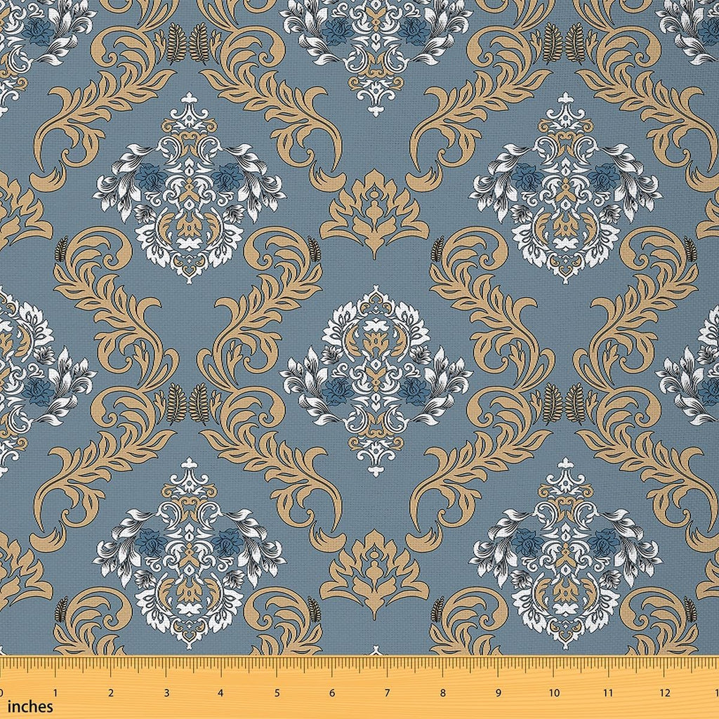 Feelyou Adults Gothic Vintage Floral Damask Fabric Set,Antique Victorian Baroque Fabric by The Yard Kids 10 Yard Bedroom Room Decor Floral Damask Upholstery Fabric for Chairs Soft Flannel