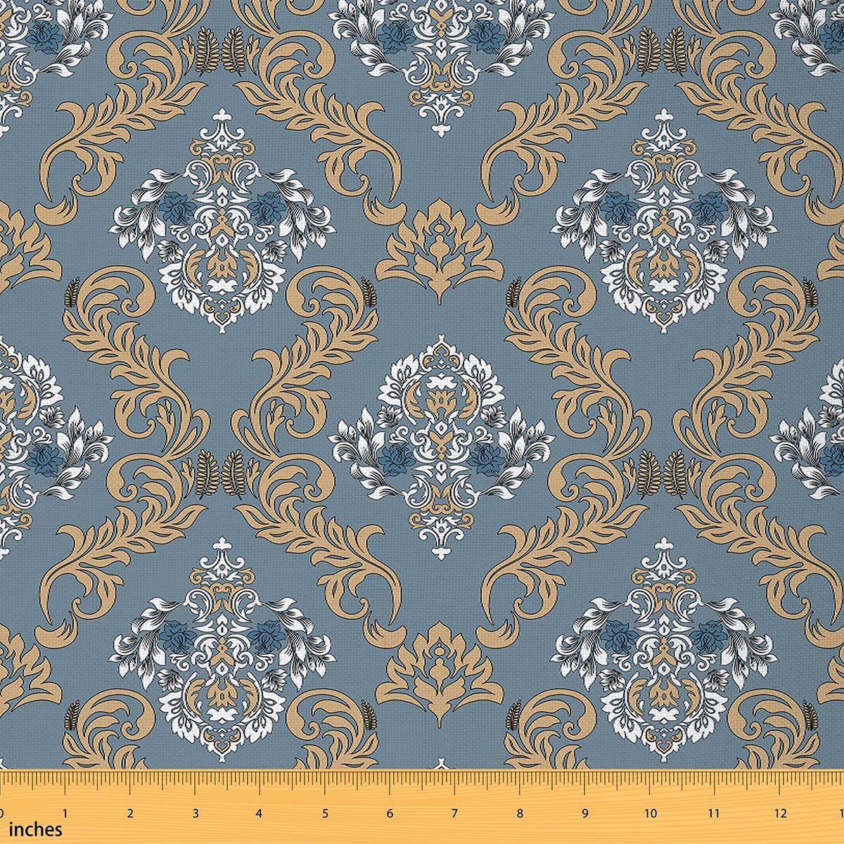 Feelyou Adults Gothic Vintage Floral Damask Fabric Set,Antique Victorian Baroque Fabric by The Yard Kids 10 Yard Bedroom Room Decor Floral Damask Upholstery Fabric for Chairs Soft Flannel