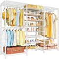 ULIFHOME E16 Heavy Duty Clothing Rack（With 7-Tier Adjustable Shoe Rack） Freestanding Clothes Rack for Hanging Clothes，Metal Closet Storage Organizer Large Wardrobe，69'' W x 15.8'' D x 76.2'' H，White