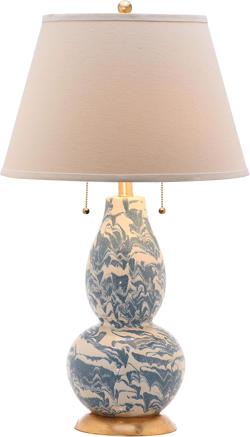 Safavieh Lighting Collection Color Swirls Glass Blue and White Table Lamp, Set of 2