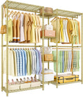 Ulif E4 Clothes Rack, Heavy-Duty Garment Rack, Metal Freestanding Clothing Organization Storage System Can Be L-Shaped with Shelves and Hangers, Max Load 962lbs, 71.6' W x 14.5' D x 79.3' H, Gold