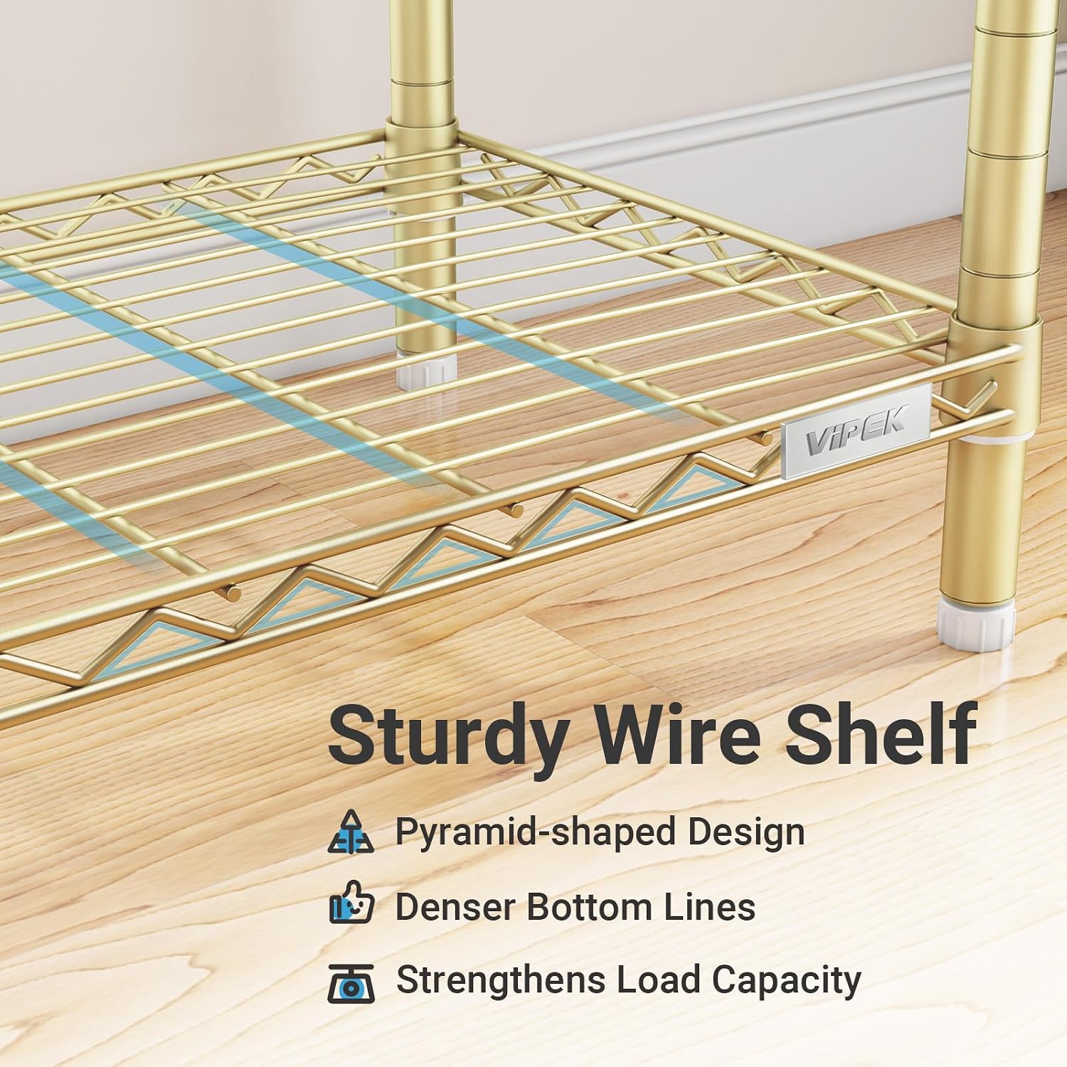 VIPEK V2 Heavy Duty Clothes Rack 4 Tiers Wire Shelving Garment Racks with 3 Hanging Rods Compact Freestanding Closet Metal Closet Rack, Max Load 700LBS, Gold