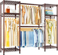 Ulif E7 Garment Rack, Heavy Duty Clothes Storage System with Extendable Hangers Rods, Metal Clothing Rack with 6 Wire Shelves, (52.3'-72') W x 14.5' D x 71.2' H, Load 838lbs, Bronze