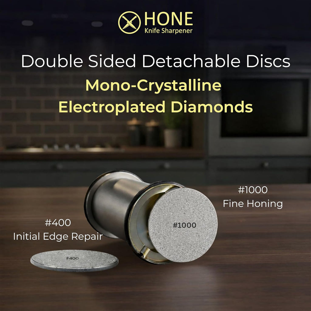 𝗛𝗢𝗡𝗘 𝗞𝗻𝗶𝗳𝗲 𝗦𝗵𝗮𝗿𝗽𝗲𝗻𝗲𝗿 Engineered in Canada, Kitchen Rolling Knife Sharpener with Ball Bearings, Detachable Dual-Sided Diamond Plates, Small Knives Slot, 20° & 15° Precision Sharpening
