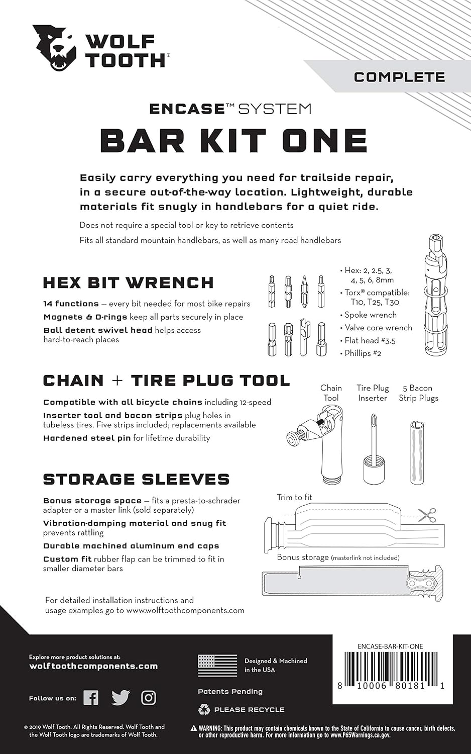 Wolf Tooth Components Encase System Bar Kit One Black, One Size | bike-multifunction-tools