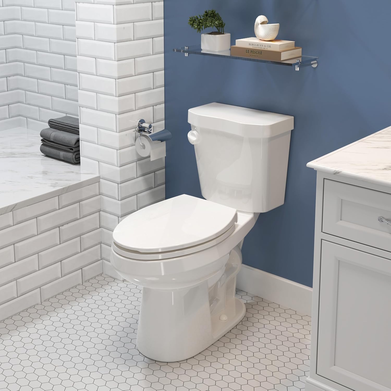 HOROW 17 Inch High Elongated Toilet with ADA Chair Height, Two Piece Toilet with Powerful 1.28 GPF Single Flush, MAP 1000g, Extra Tall Bowl Suitable for Tall Person & Seniors
