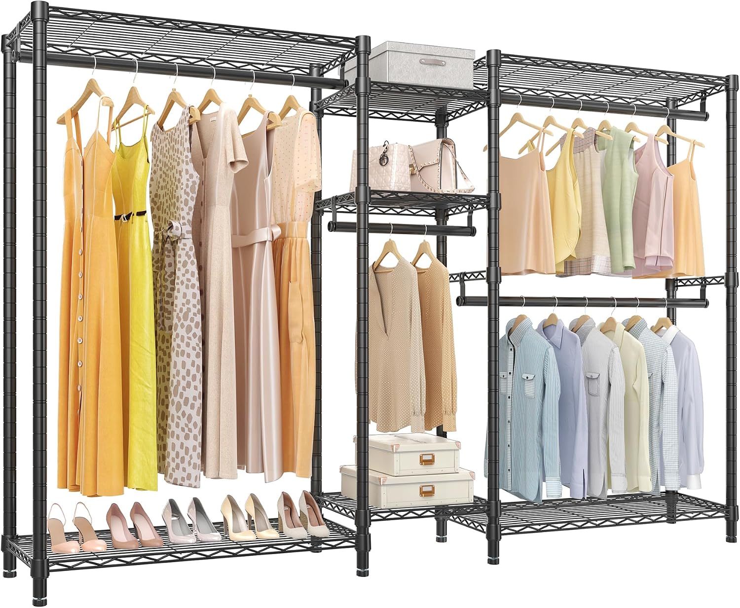 VIPEK Classic V6 Plus Wire Garment Rack Heavy Duty Clothing Rack for Hanging Clothes, Metal Freestanding Closet Wardrobe Rack Portable Clothes Rack, 84.7' L x 15.7' W x 76.4' H, Load 1120lbs, Black