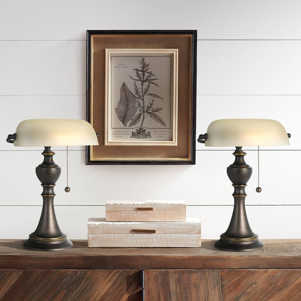 Regency Hill Haddington 16' High Small Farmhouse Rustic Traditional Piano Lamps Set of 2 Brown Bronze Finish Metal Glass Shade Home Office Living Room Bedroom Bedside Nightstand House Reading