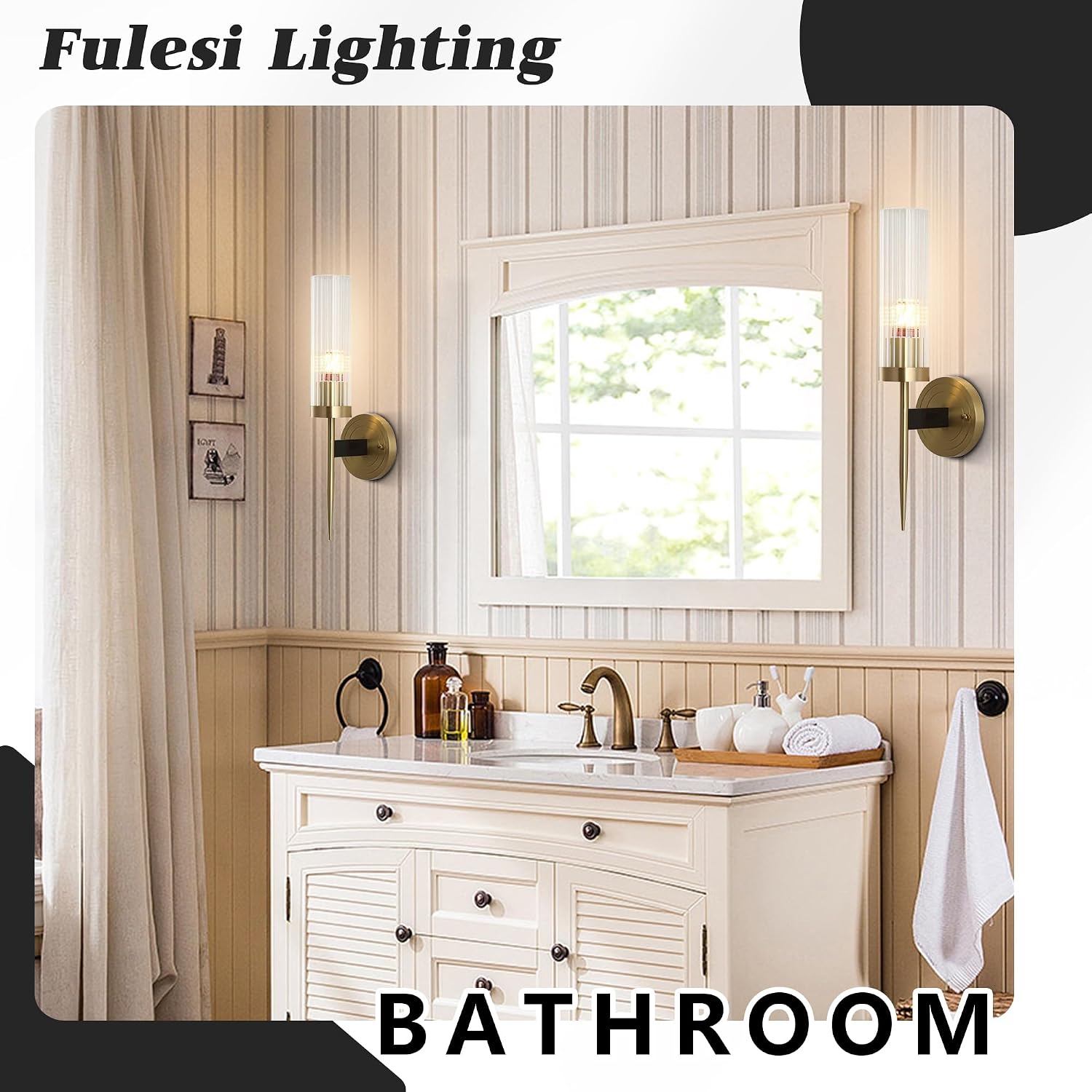Modern Indoor Wall Sconces Sets of 2 Wall Lamp Vanity Light Antique Brushed Gold Wall Mount Lighting with Clear Glass Shade Farmhouse Wall Lights Bath Sconce for Bedroom Living Room Hallway