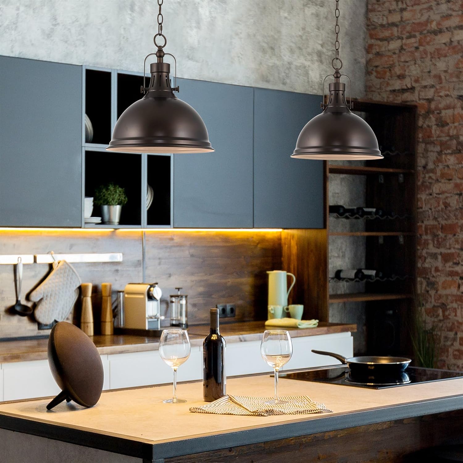 Kira Home Belle 14' Modern Industrial Pendant Light, Adjustable Hanging Height, Oil Rubbed Bronze Finish