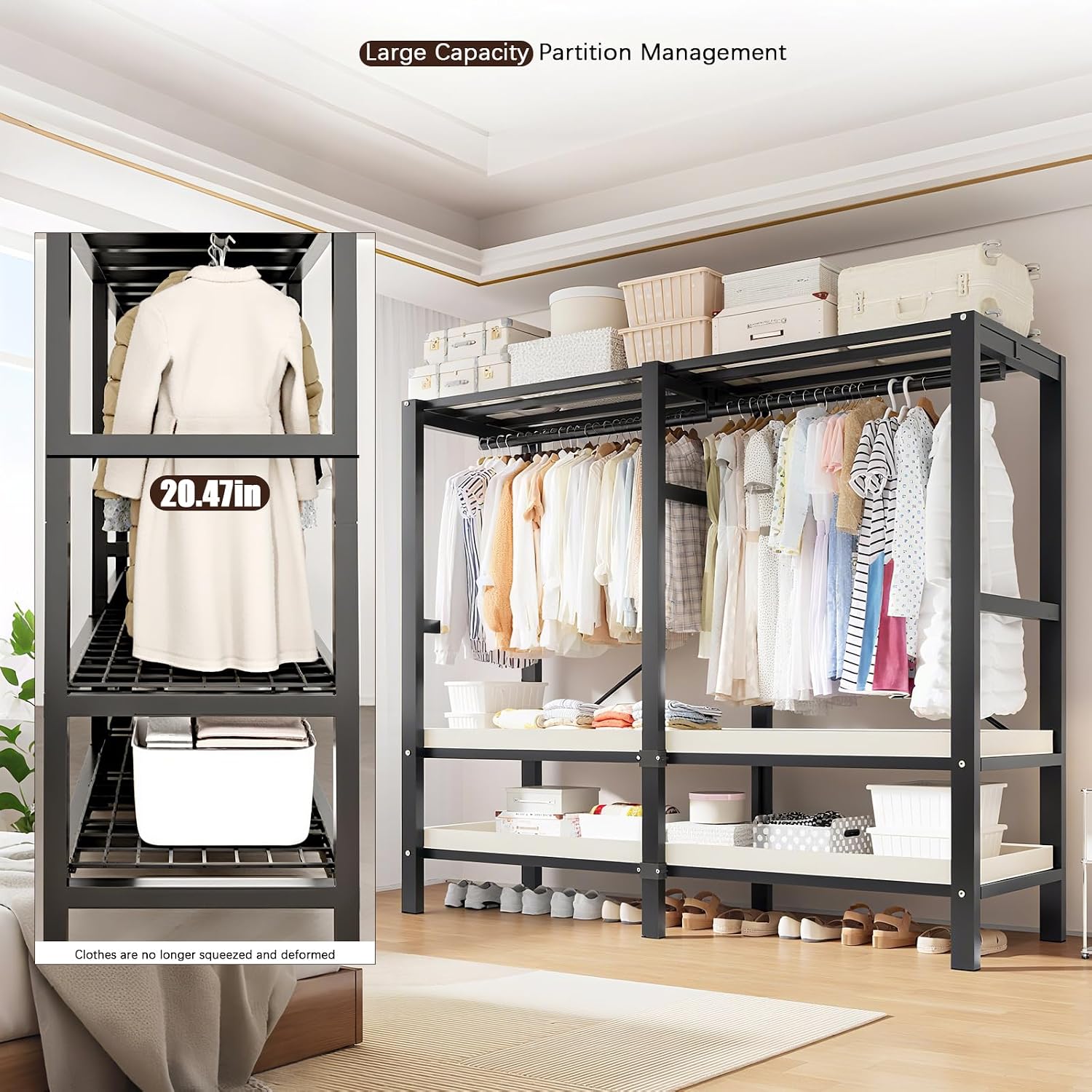 Foldable Portable Armoire Wardrobe Closet for Hanging Clothes Rack, Heavy Duty Covered Clothes Rack with Cover(HARDBOARD Magnetic), Closet Garment Rack for Bedroom Storage (KT Woodgrain Gray, 49.21in)