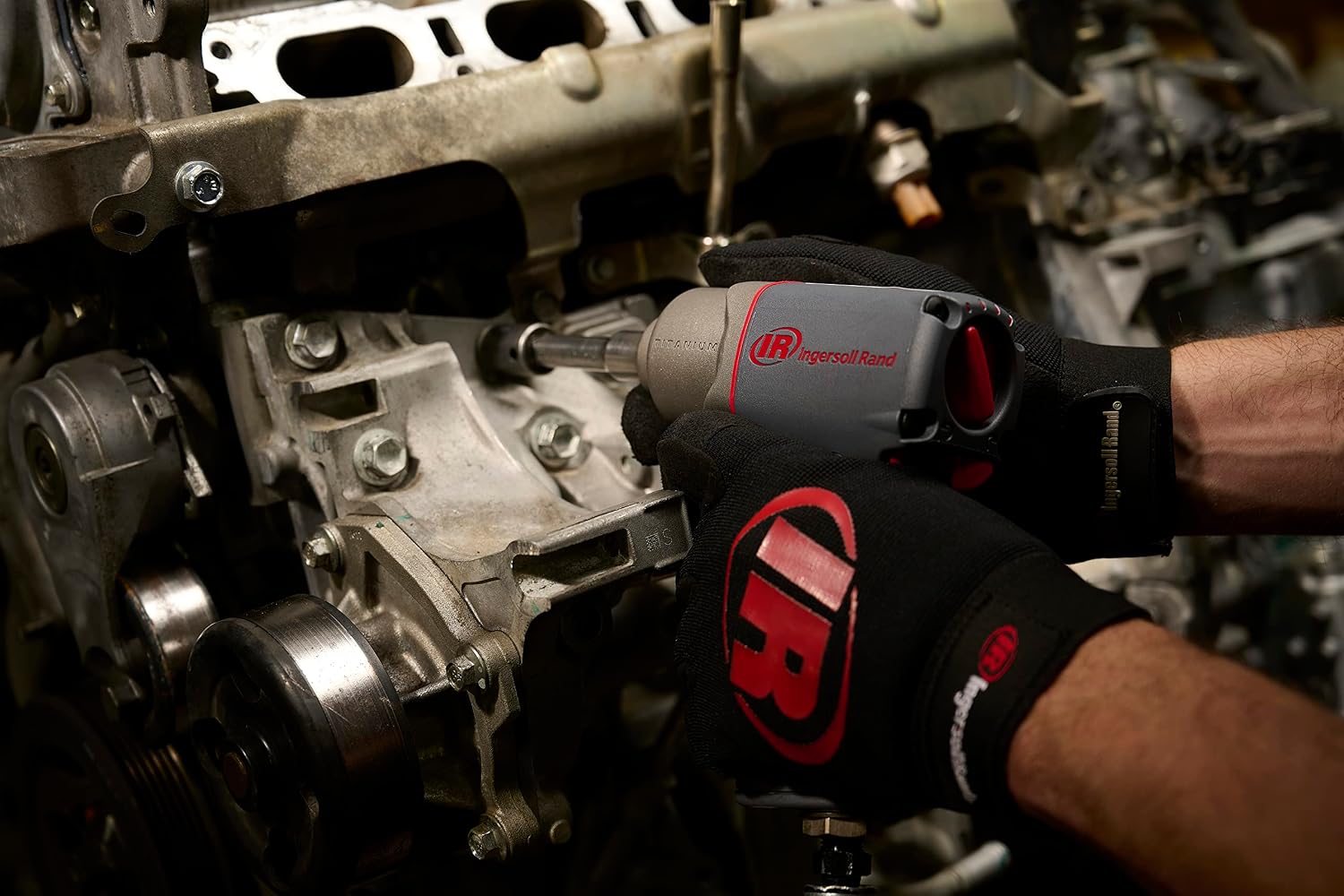 Ingersoll Rand 2115QTIMAX 3/8' Air Impact Wrench, Quiet, 300 ft-lb Torque, Titanium Hammercase, Friction Ring Retainer, Pistol