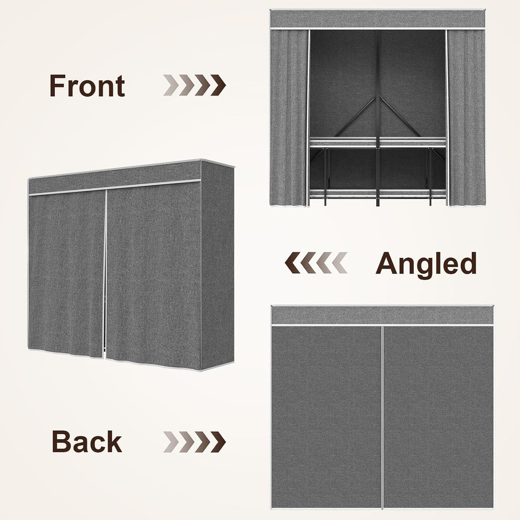 Umeiga Heavy Duty Portable Closet with Cover 1200Ibs Foldable Covered Clothes Rack for Hanging Armoire Wardrobe Closet System Freestanding Coat Storage Garment Racks (168cm/66in Gray)