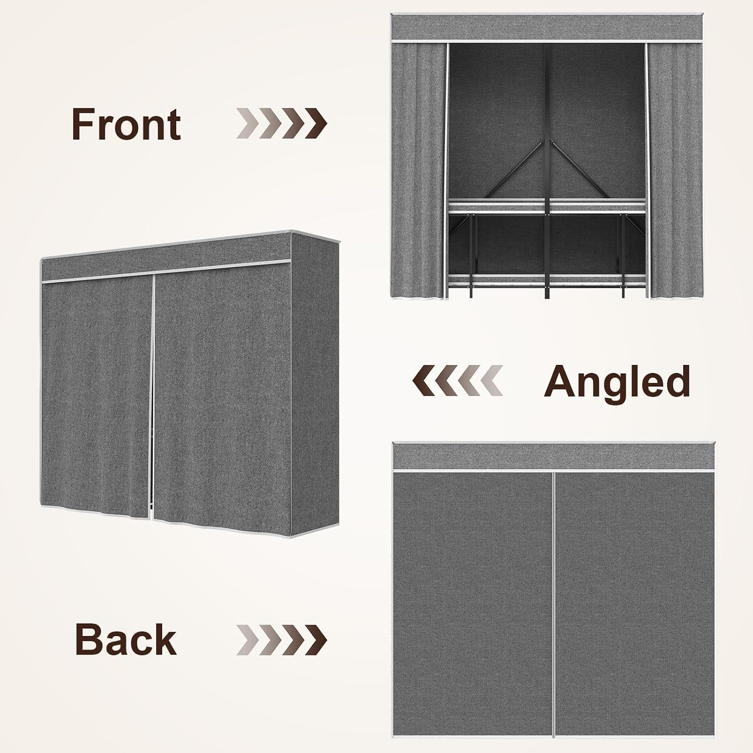 Umeiga Heavy Duty Portable Closet with Cover 1200Ibs Foldable Covered Clothes Rack for Hanging Armoire Wardrobe Closet System Freestanding Coat Storage Garment Racks (168cm/66in Gray)