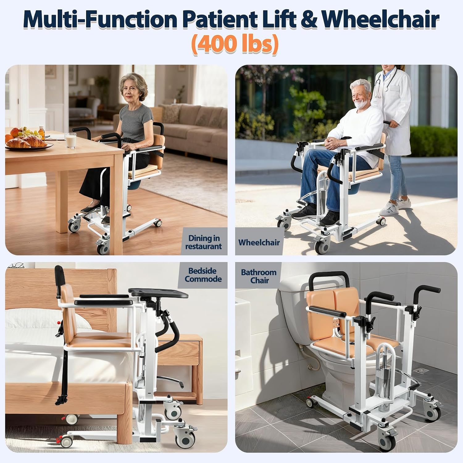 Patient Lift Transfer Chair - Heavy Duty Shower Commode Chair with Toilet Safety Frame (Dual C - Yellow)