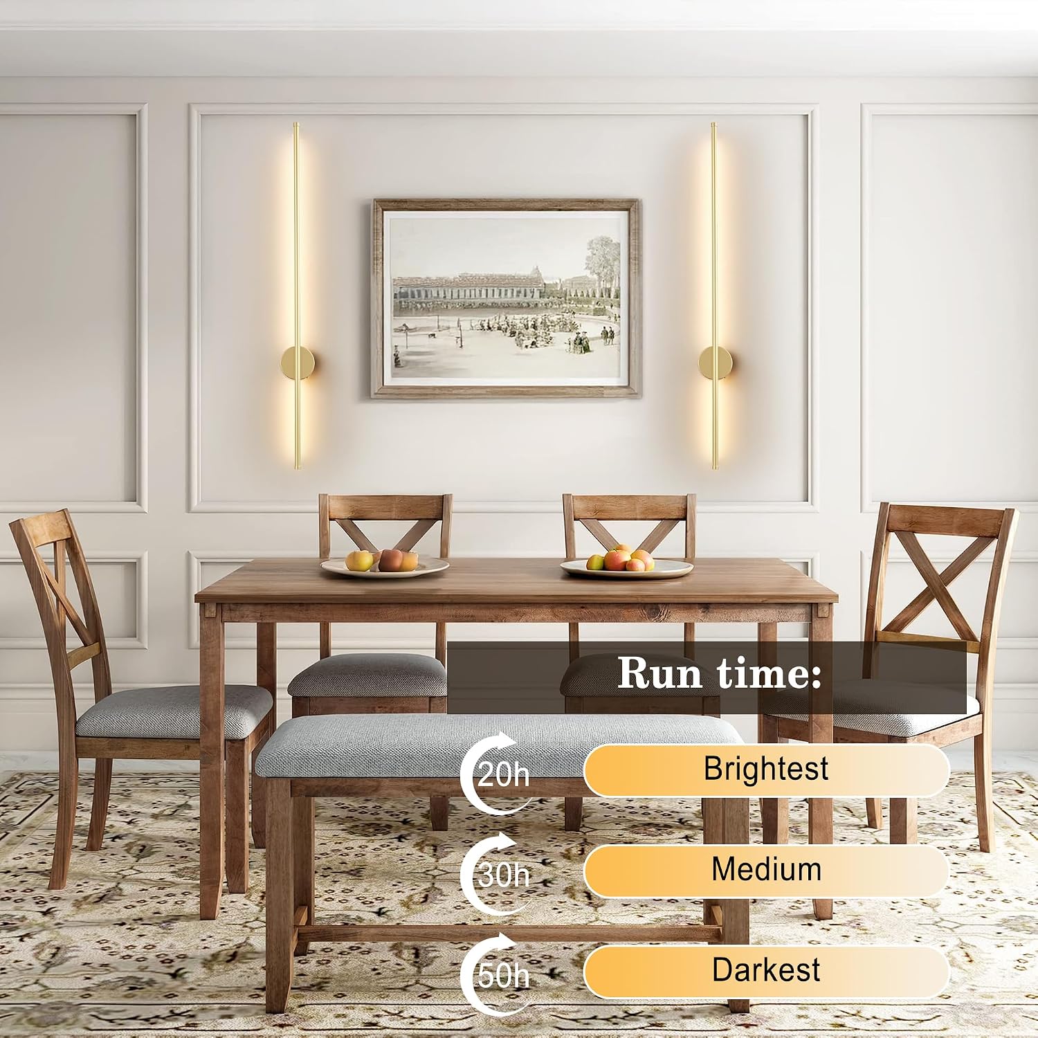 Battery Operated Modern Wall Sconces,Dimmable Wireless Wall Light Set of Two with Remote Control,3 Color Temperatures,Rechargeable LED Wall Sconce for Bedroom,Living Room,Hallway,39.3 Inch, Gold