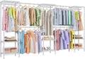 Higeego H11 Heavy Duty Garment Rack, Clothing Rack for Hanging Clothes, Extra Large Closet, Freestanding Wardrobe Closet Organizer and Storage with Hanger Rods, Extendable from 7.8 to 10.8 ft, White