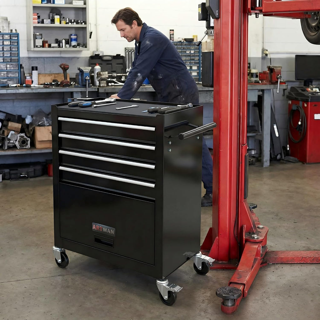 Tool Box Set, 439-Piece Mechanic's Tool Kit, 4-Drawer High Capacity Tool Chest, Lockable Storage Organizer with Sliding Drawers for Home & Garage Repair (Black+238PCS)
