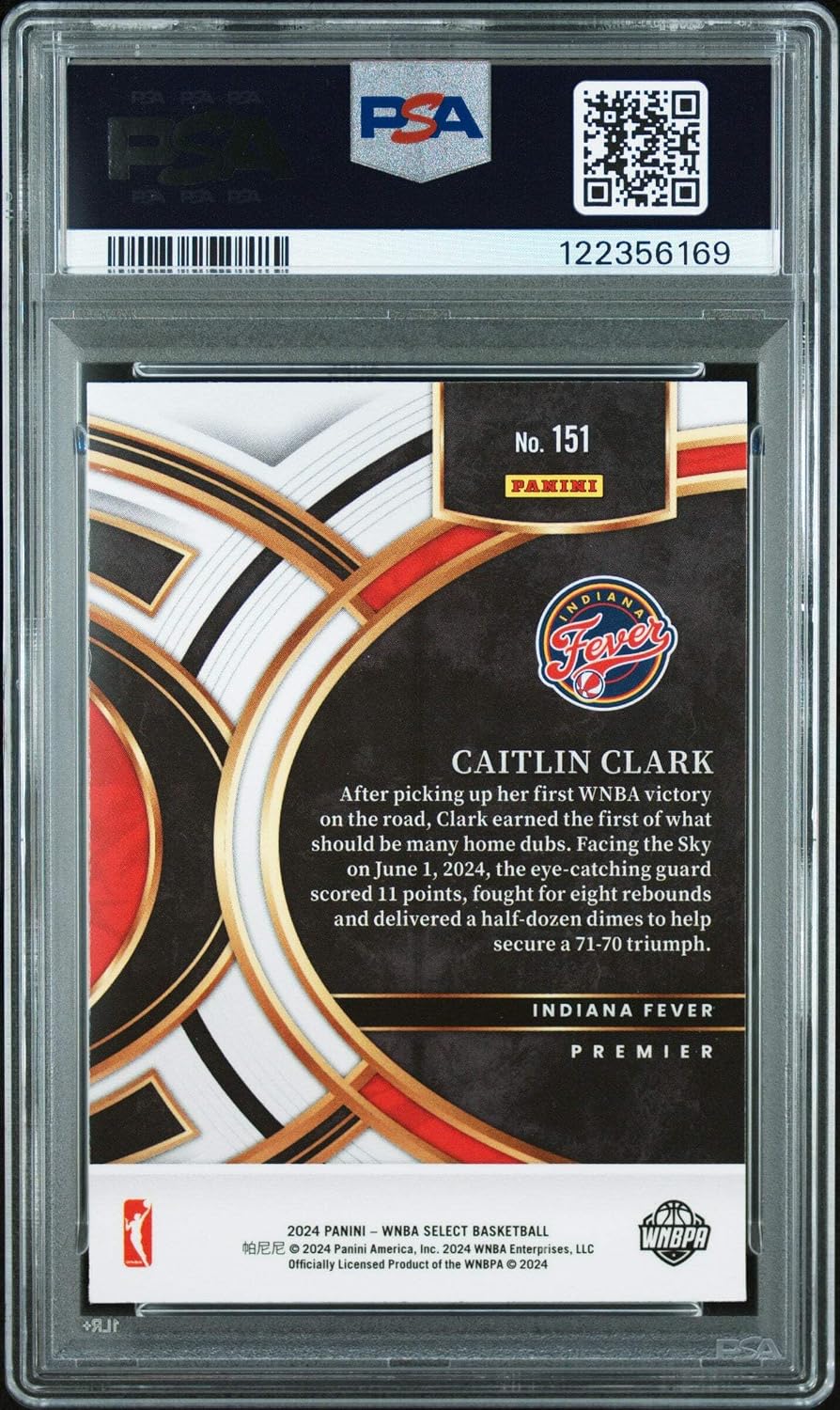 Graded 2024 Panini Select WNBA Caitlin Clark #151 Rookie RC Basketball Card PSA 10 Gem Mint