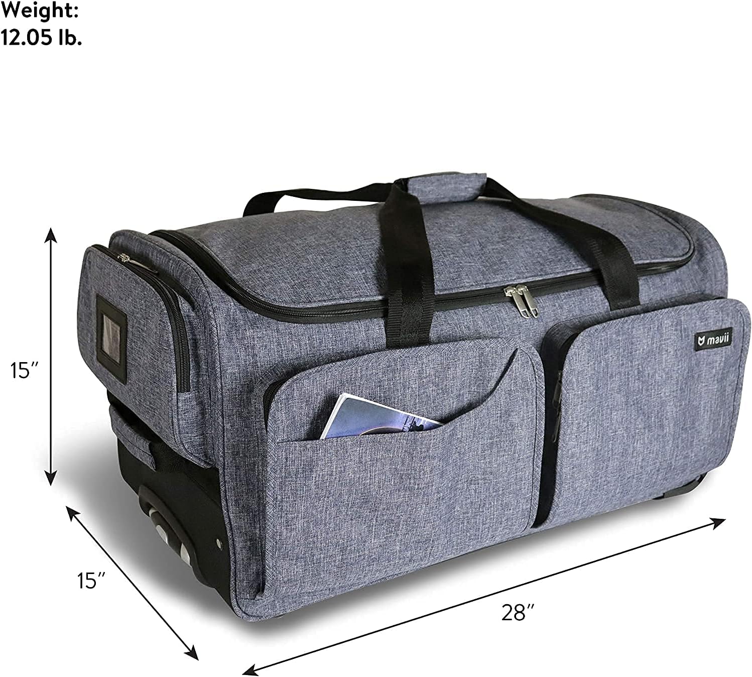Mavii Dance Bag with Garment Rack, 28 inch Rolling Duffel With, Ideal for Competitions & Travel, Easy-assembly Lightweight Aluminum Clothes Rack, Wheeled Upright Luggage, Heathered Gray