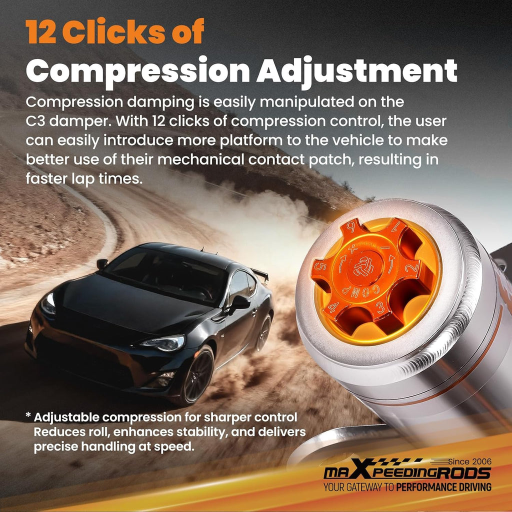 maXpeedingrods Coilovers for Subaru BR-Z 2012-2021, for Scion FR-S 2012-2016, for Toyota 86 2017-2020, 24 Levels Rebound & 12 Levels Compression Damping Adjustable C3 Upgraded Series Lowering Kits