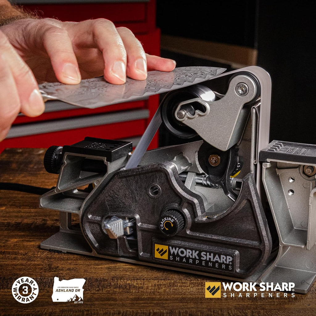 Work Sharp Ken Onion Edition Knife & Tool Sharpener Elite Mk2 - Complete Knife Sharpening System with Blade Grinding Attachment and extra belts