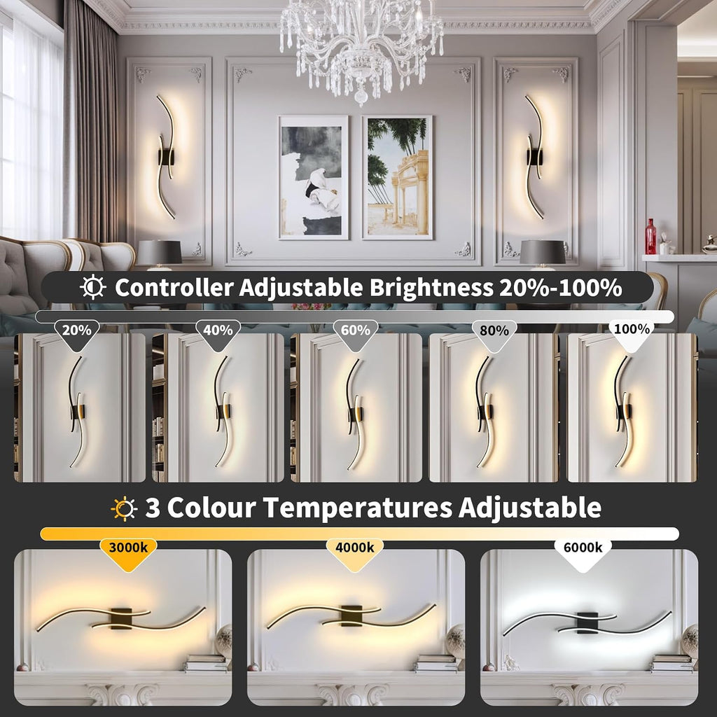 Aikertec 38 Inch Battery Operated Wall Sconces Set of 2 Pack with Remote Control, Dimmable Rechargeable Battery Wall Sconce 3000K-6000K LED Wall Lamp for Bedroom, Living Room, Bathroom, Home Decor