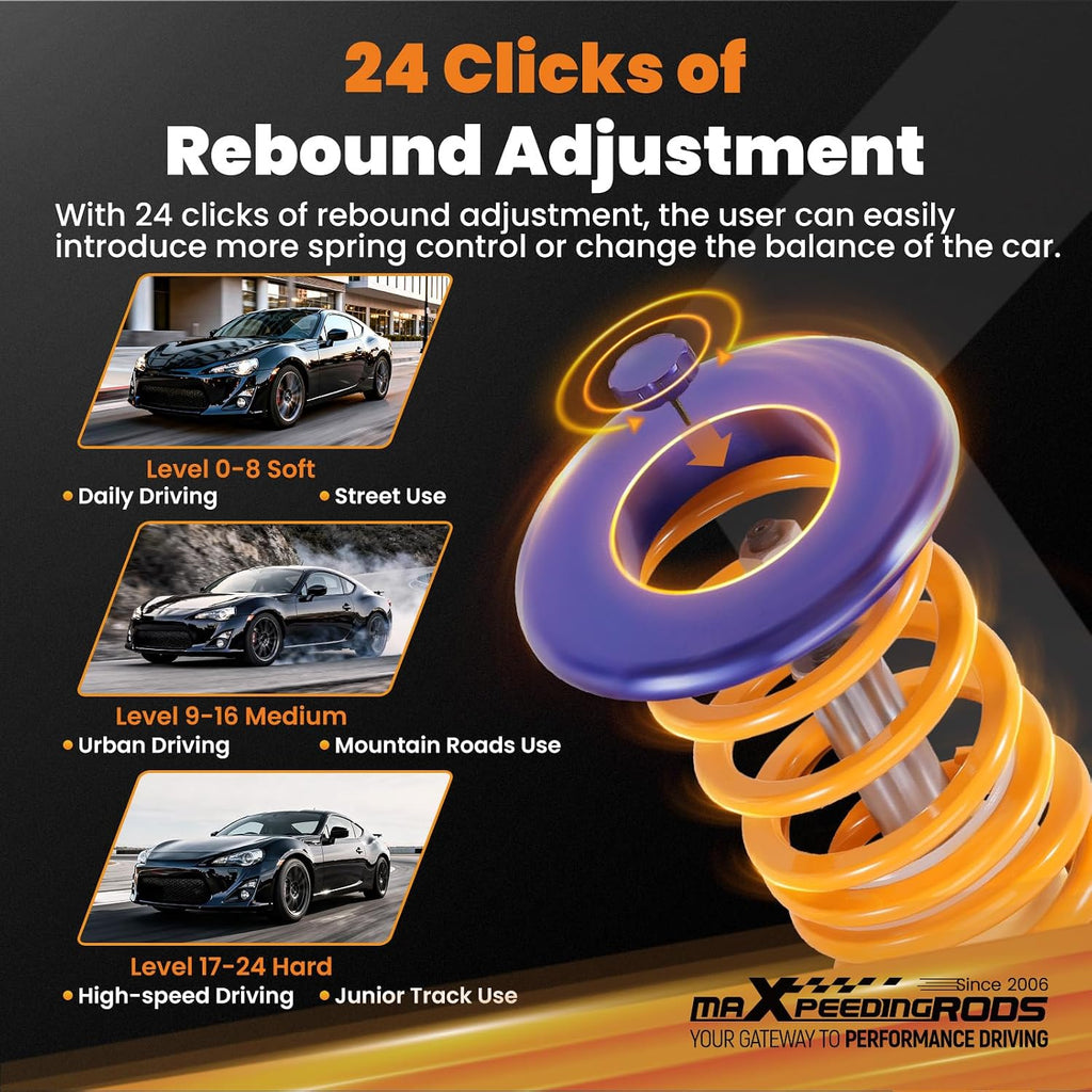 maXpeedingrods Coilovers for Subaru BR-Z 2012-2021, for Scion FR-S 2012-2016, for Toyota 86 2017-2020, 24 Levels Rebound & 12 Levels Compression Damping Adjustable C3 Upgraded Series Lowering Kits