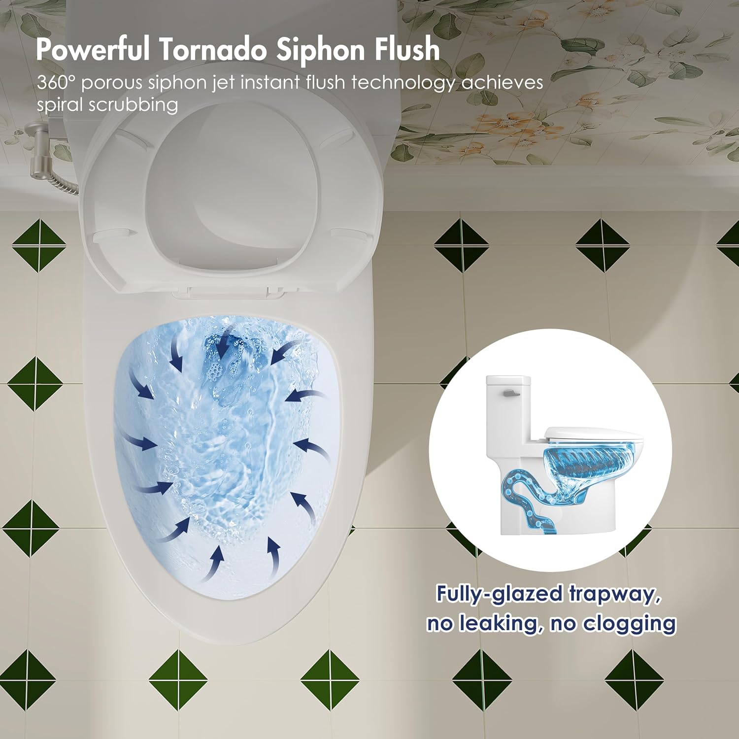 Eridanus One Piece Toilets for Bathroom, Elongated Toilet with Compact Soft Closing Seat, ADA Compliant 17' Toilet Bowl, 12' Rough in, Left Handle Powerful Flush 1.28GPF, Modern Ceramic Model 321S