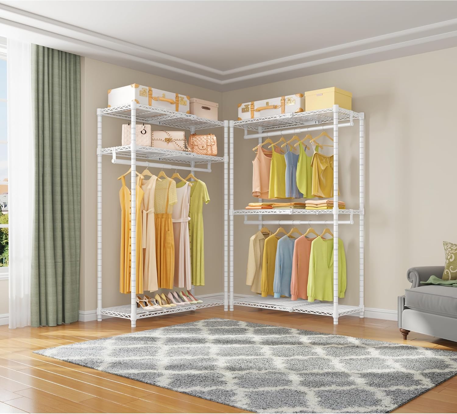 VIPEK X1 Expandable Clothing Rack Heavy Duty Adjustable from 2' to 3'5' with Flexible Shelves and Hanger Rods Metal Garment Portable Closet Rack for Hanging Clothes, White