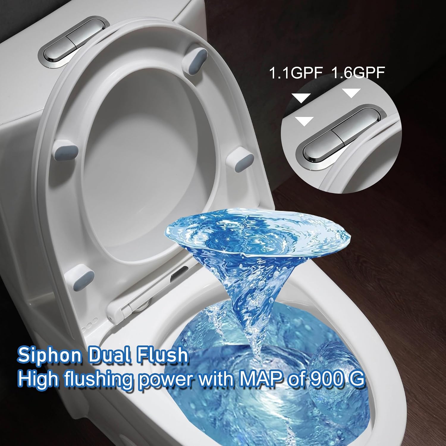 One Piece Toilet, Elongated One-Piece Toilet for Bathrooms, Dual Power Flush Toilet 1.1/1.6 GPF and MAP 900g, Soft Close, Durable Ceramic, Easy-to-Clean Surface (White)