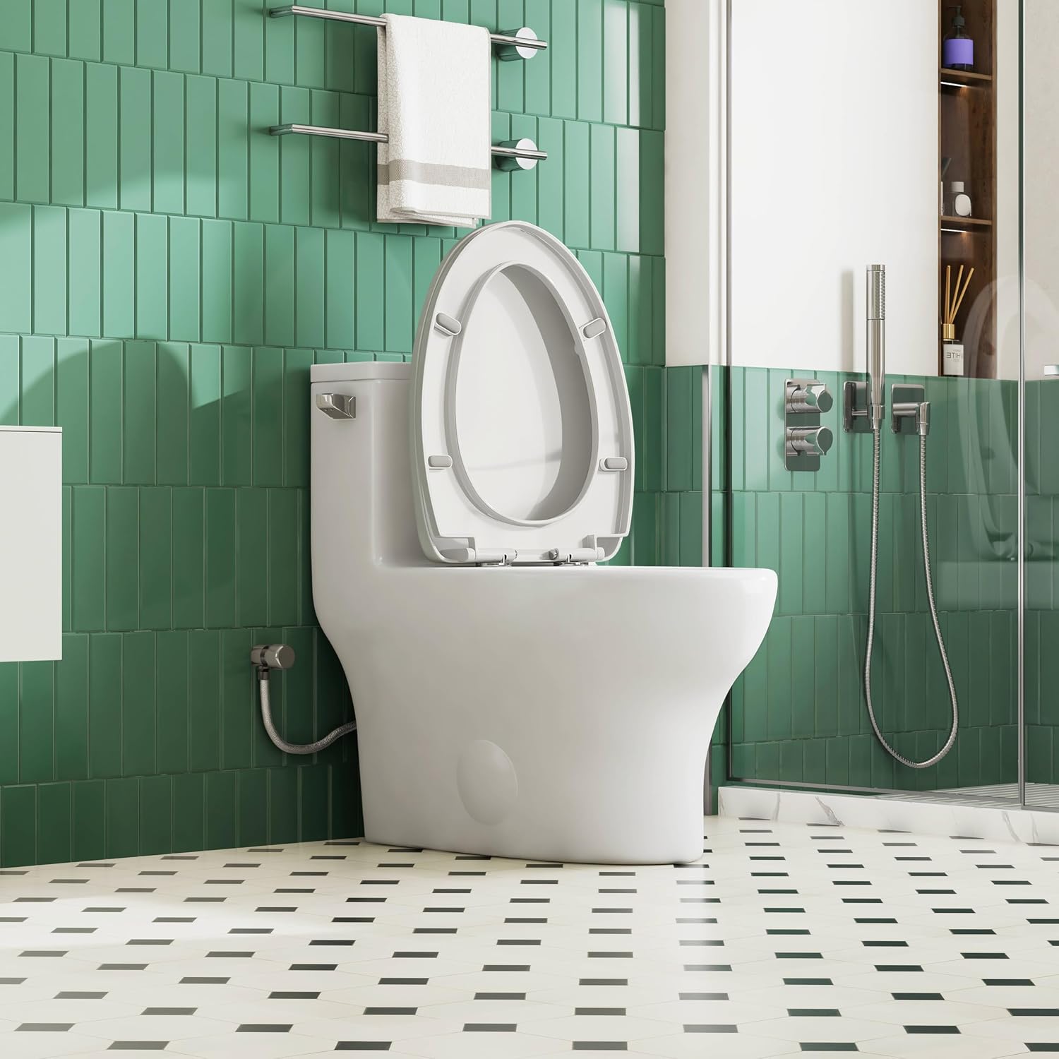 Eridanus One Piece Toilet Elongated With Soft Closing Seat, Comfortable ADA Compliant 17' Chair Height Seat, Powerful & Quiet Left Side Trip Lever Flush (1.28 GPF), 12' Rough-In