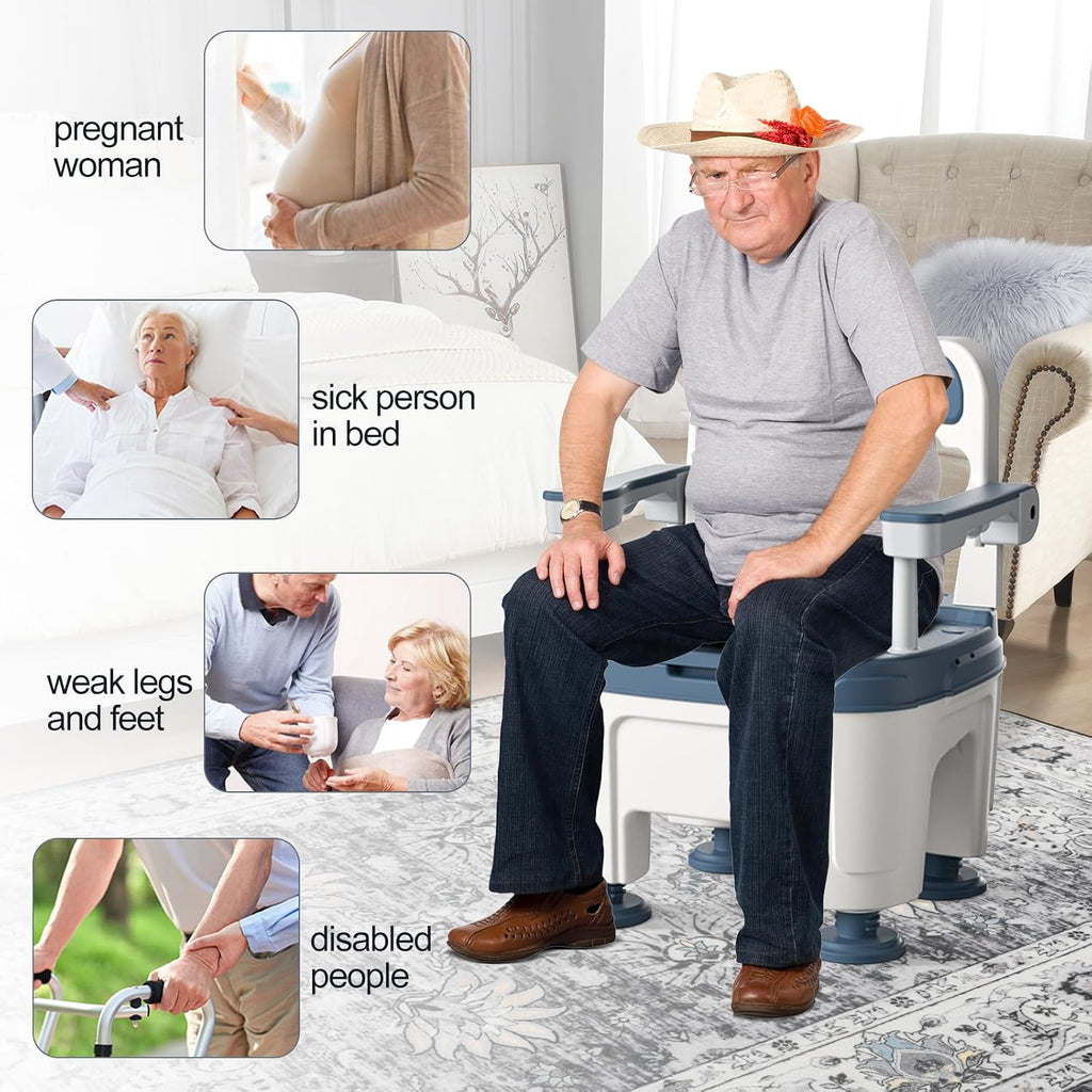 Adjustable Bedside Commode Chair for Seniors and Disabilities Ultra Wide Seat Up to 660 Lbs Capacity Height Adjustable Toilet Chair for Elderly and Disabled Blue Upgrade