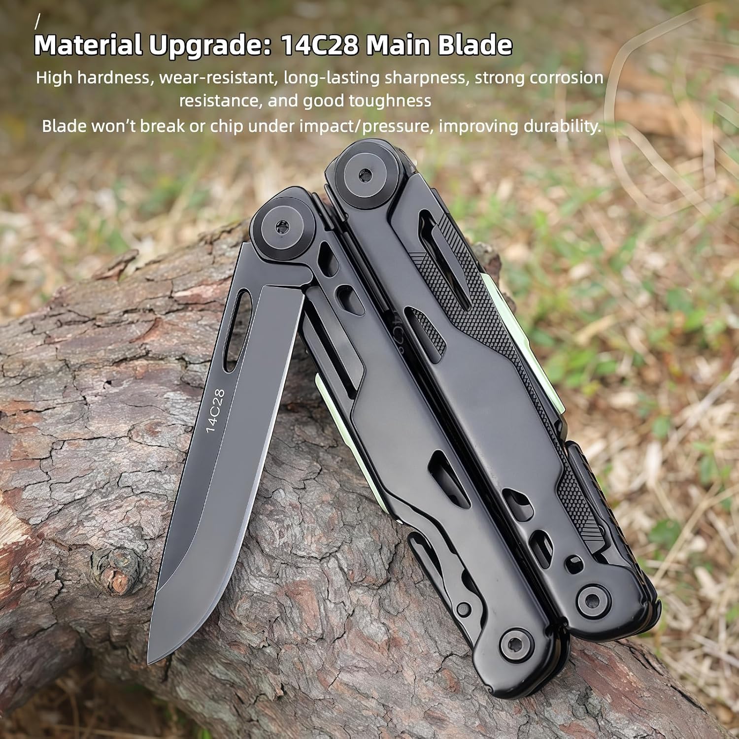 Multitool, 20-in-1 Full-Size, Lightweight EDC, Multi-Purpose Pliers, Pocket Knife, Tactical Gear, Nylon Bag, Tools, Gifts for Guys, Equipment for Emergencies, Hiking, and Outdoor Camping (Black)
