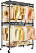 ULIFHOME P5 Plus Rolling Clothes Rack Heavy Duty, Clothing Racks for Hanging Clothes, Metal Garment Rack with Wheels, 3-Tier Portable Closet Rack 45'' W × 20.5'' D × 80.5'' H, Max Load 660 Lbs, Black
