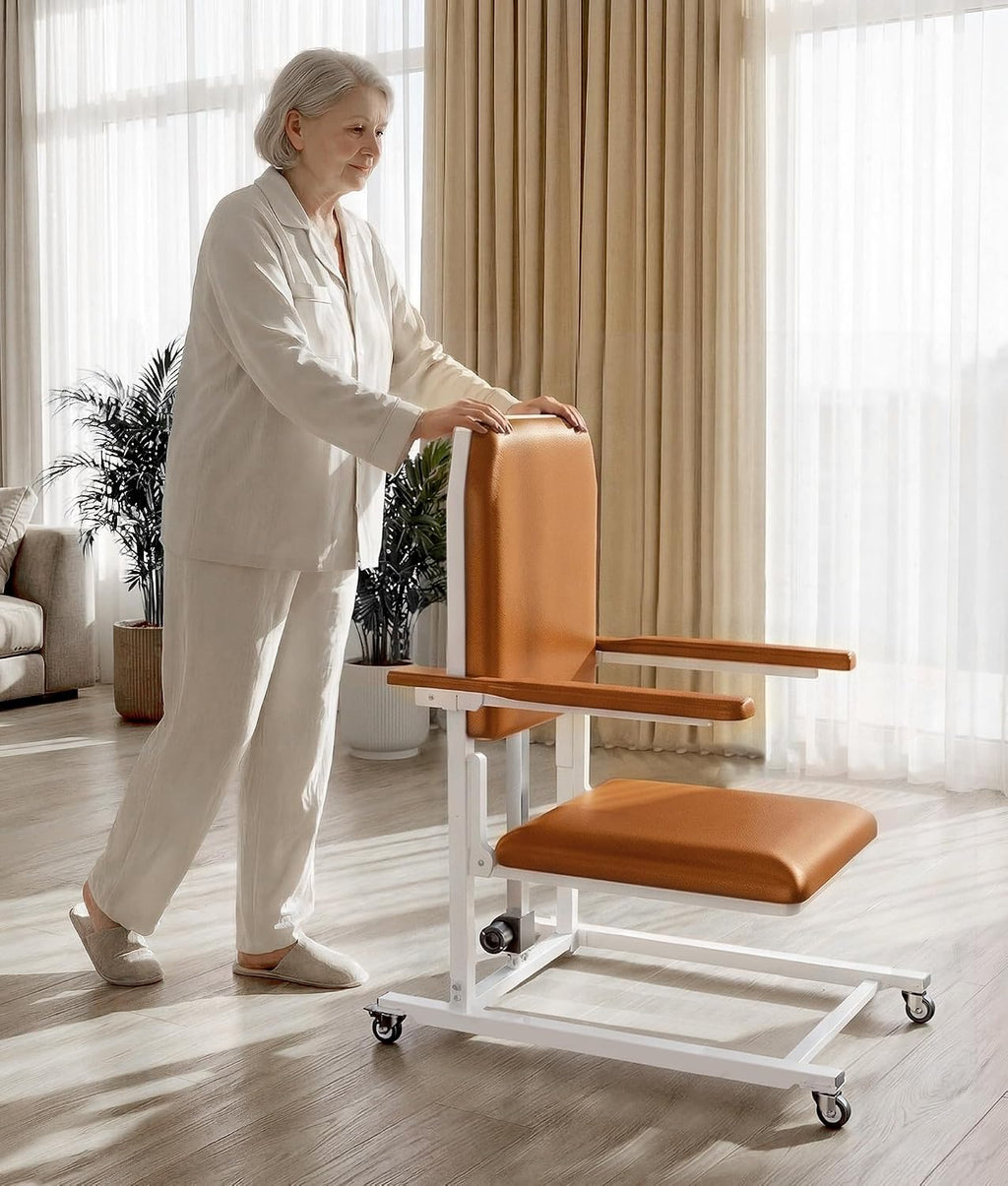 Lift Electric Lift Chair with Wheels - Foldable Standing Assist Chair Adjusts 4-20 in, Supports 573 lbs, Soft PU Cushion & Safety Strap for Elderly at Home & Care - Orange