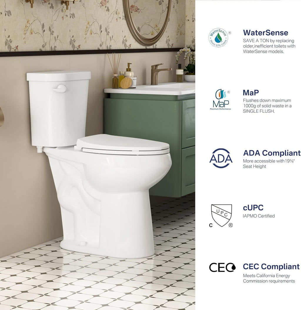 Eridanus Extra Tall Two Piece Toilet, ADA Compliant Chair Height 21.5', Elongated Toilets Bowl 21' with Soft Close Seat, 1.28 GPF Single Flush, 12' Rough-In, High Toilet for Senior, Pregnant, Handicap