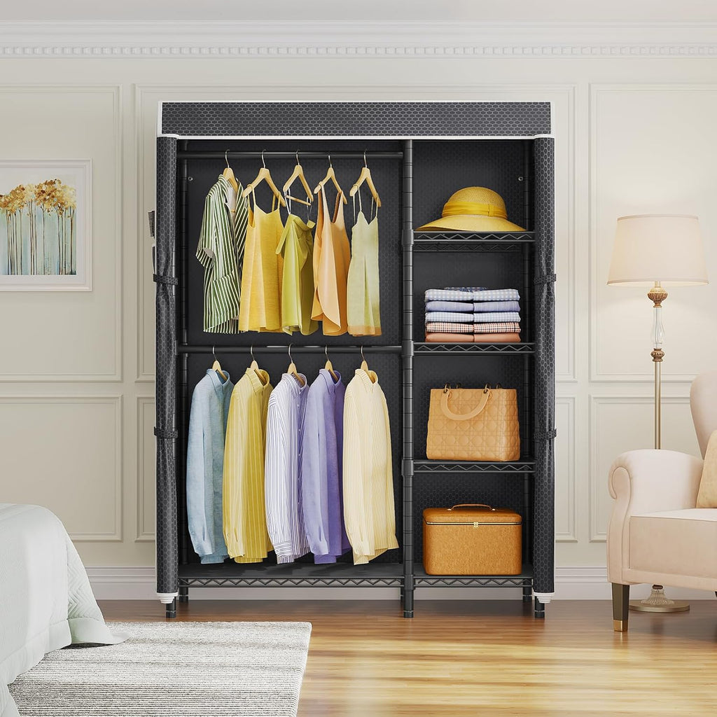 VIPEK V7C Garment Racks With Cover Portable Closets for Hanging Clothes, Heavy Duty Clothes Rack With Shelves Metal Closet Wardrobe, Max 670lbs, Black With Upgraded Polyester Cover