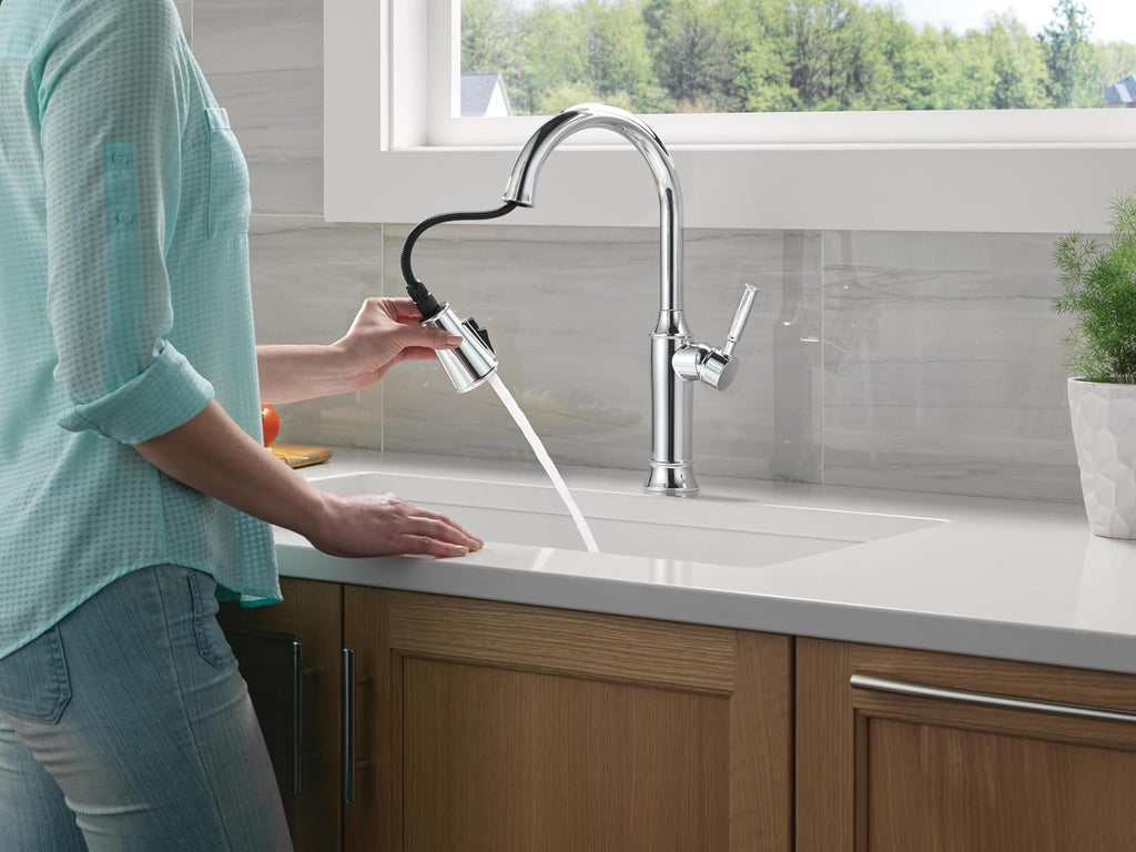 Delta Renaldi Kitchen Faucet with Pull Down Sprayer, Chrome Kitchen Sink Faucet, Delta ProClean Kitchen Faucet, Pull Down Kitchen Faucet, Lumicoat Chrome Nickel 9184-PR-DST