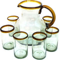 Amber Rim 120 oz Pitcher and 6 Drinking Glasses set, Recycled Glass, Lead-free, Toxin-Free (Pitcher & Glasses)