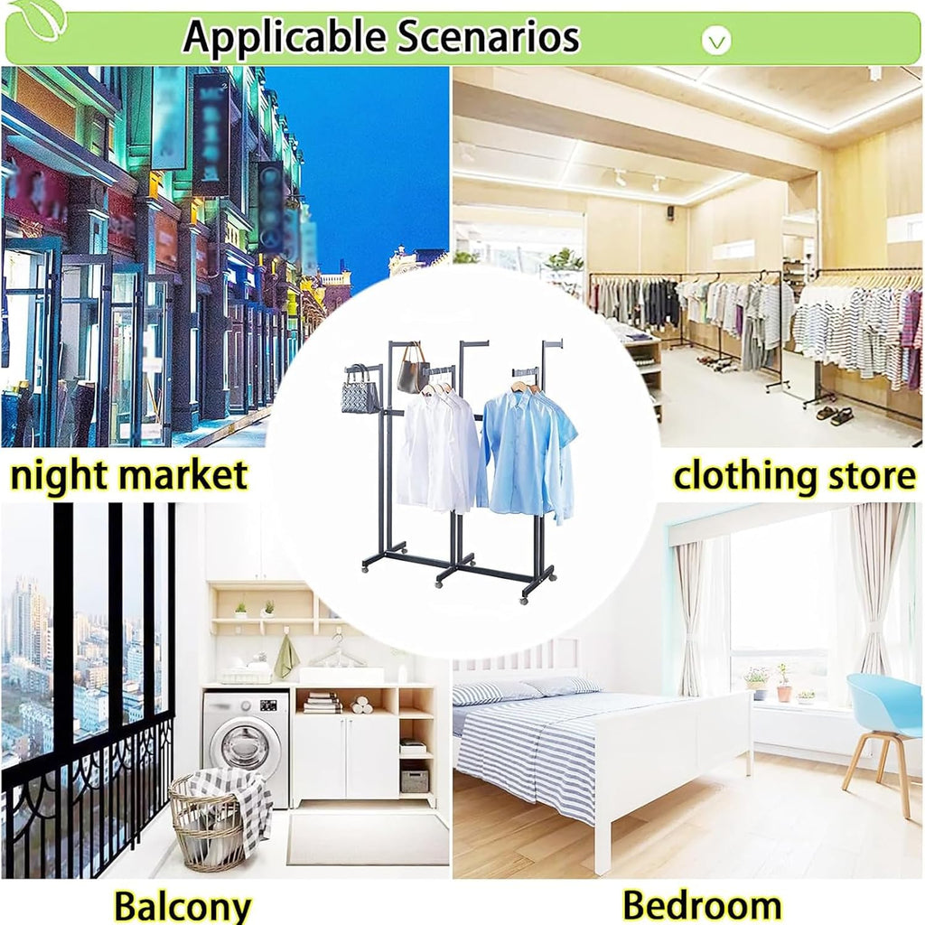 Floor Standing Metal Garment Rack - Heavy Retail Display Racks With Wheels, 8 Arms Clothing Rack, Square Tubing Portable Shirt Rack, Merchandise Display RackFor Hanging Clothes (L-Pink)