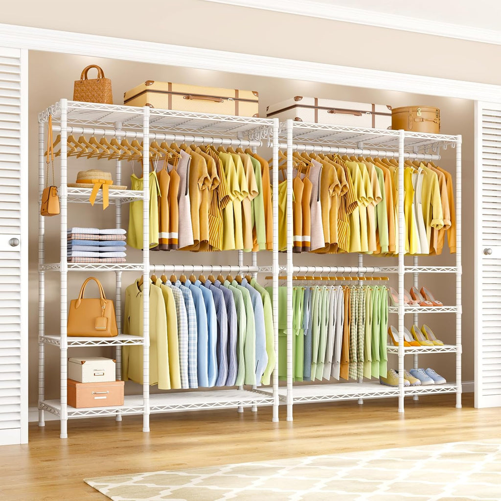 Ulif F2 Clothes Rack, 5 Tiers Heavy Duty Garment Rack for Bedroom, Freestanding Adjustable Closet Storage Organizer, 46.1' W x 15.4' D x 78.3' H, Load 630lbs, Upgraded White