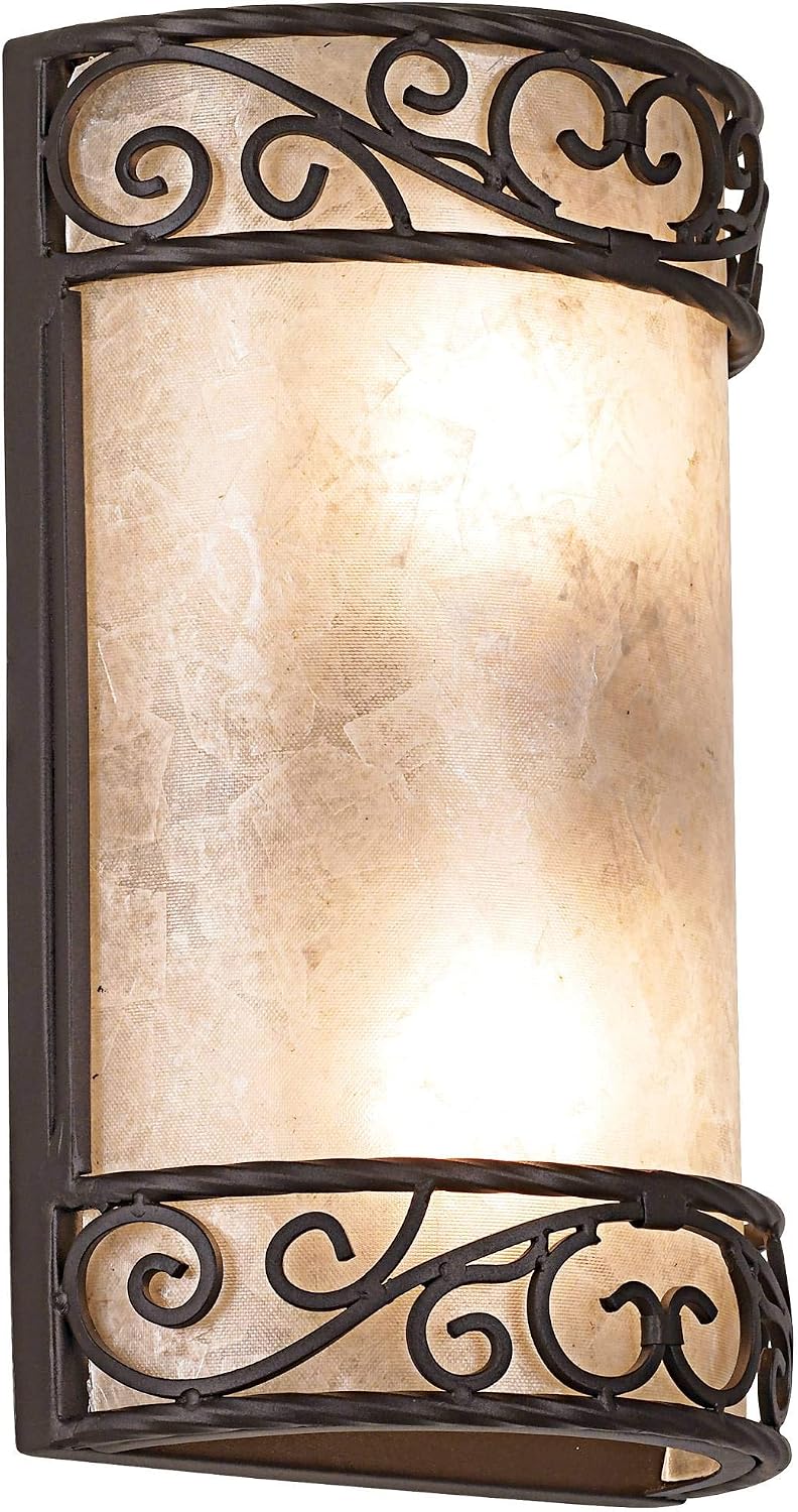 John Timberland Natural Mica Collection Antique Wall Light Sconces Set of 2 Rustic Walnut Brown Hardwired 12 1/2' High Fixture Scrollwork for Bedroom Bathroom Bedside Living Room Home Hallway