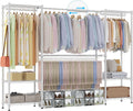 Homdox Heavy Duty Garment Rack with Extendable Hanging Rods, Adjustable Metal Clothing Rack for Hanging Clothes, Freestanding Closet Wardrobe Clothes Rack with Wire Storage Shelves, White