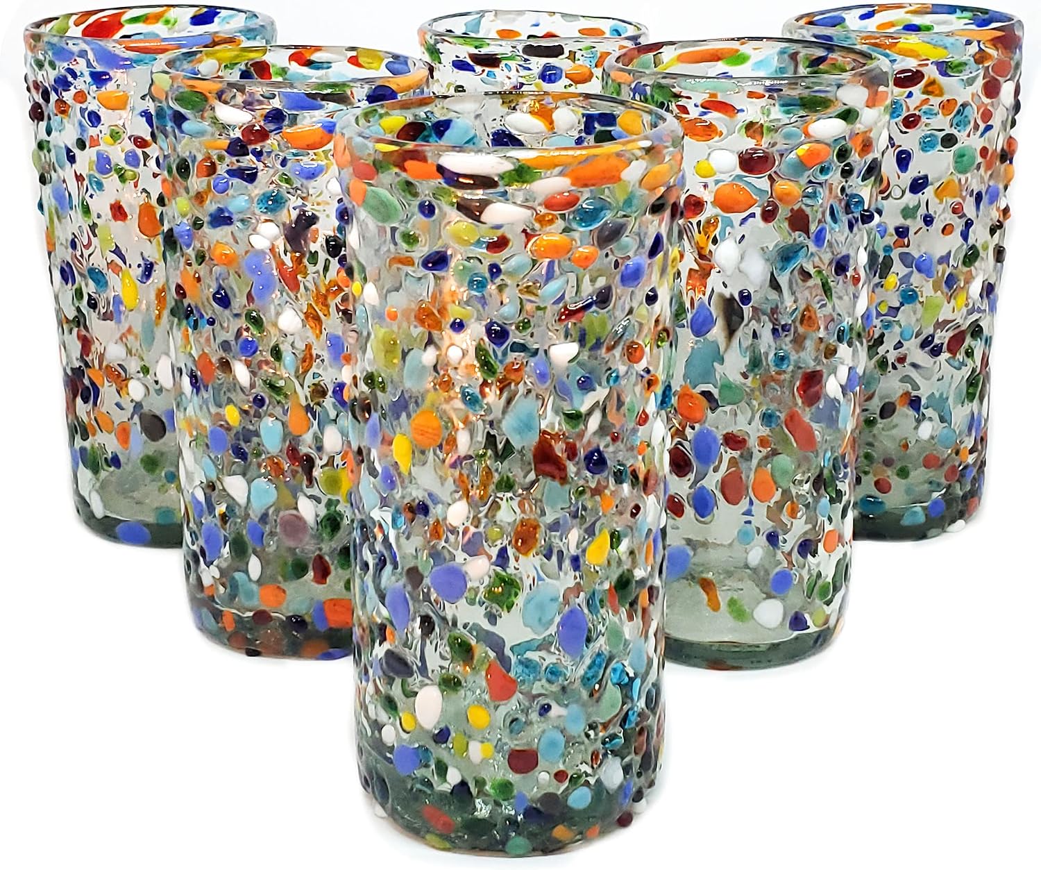 Confetti Rocks 20 oz Tall Iced Tea Glasses (set of 6) | Hand Blown Drinking Glasses, Multicolor Mexican Glassware Tumblers for Water, Juice, Margaritas & Cocktails | Lead-free, Toxin-Free