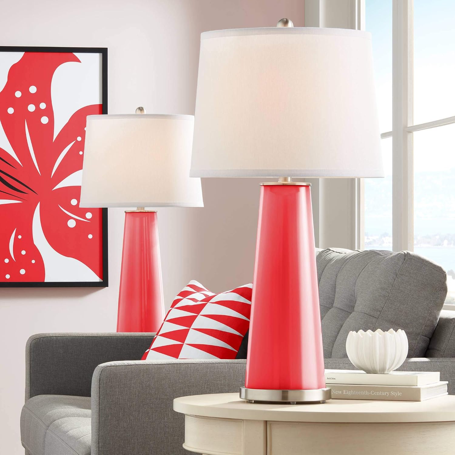 Color + Plus Leo 29 1/2' Poppy Red Glass Table Lamps Set of 2
