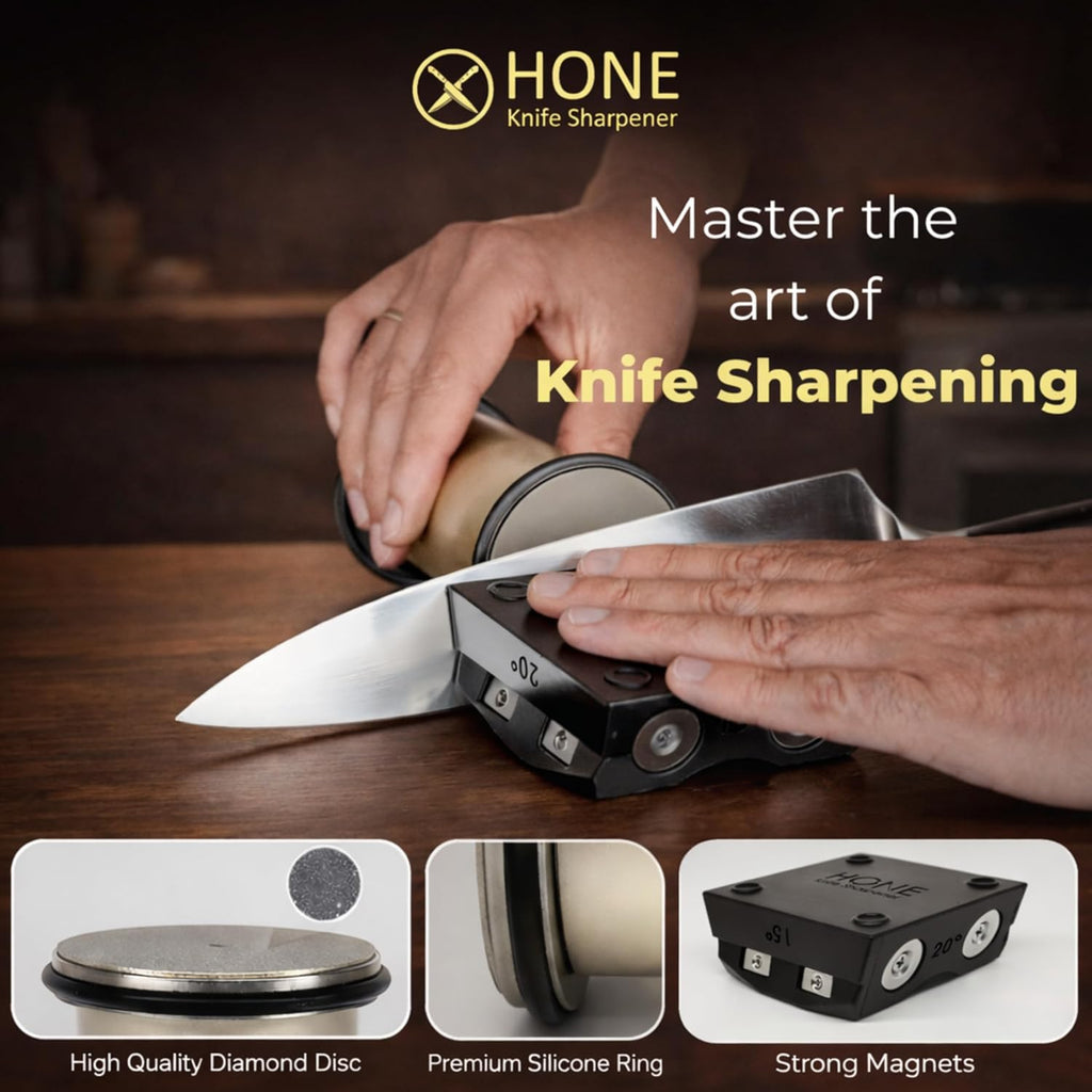 𝗛𝗢𝗡𝗘 𝗞𝗻𝗶𝗳𝗲 𝗦𝗵𝗮𝗿𝗽𝗲𝗻𝗲𝗿 Engineered in Canada, Kitchen Rolling Knife Sharpener with Ball Bearings, Detachable Dual-Sided Diamond Plates, Small Knives Slot, 20° & 15° Precision Sharpening